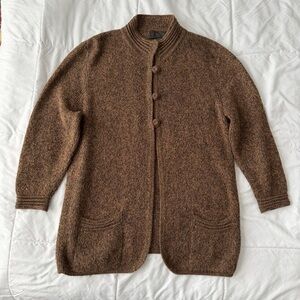 100% Baby Alpaca Wool Cardigan Sweater Women’s XL Marled Brown Knit Peruvian